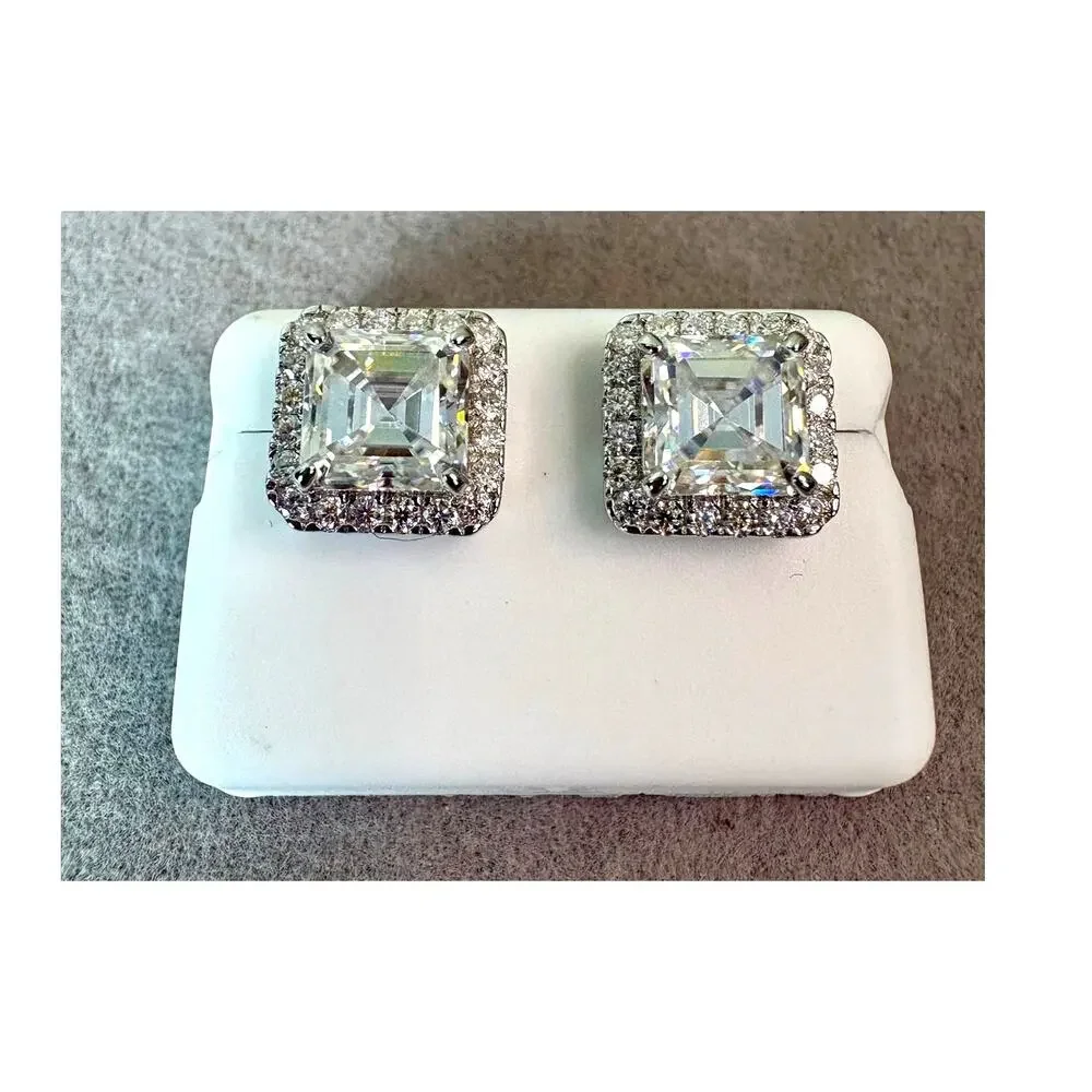 Brilliant 4CTW Moissanite Asscher Cut 925 Silver Earrings